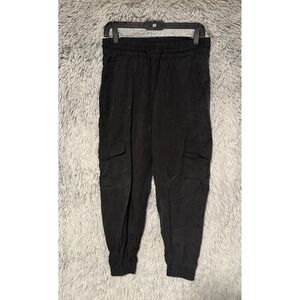 Indigo Rein Black Cargo Jogger Pants Women's‎ Drawstring Waist Elastic Cuffs